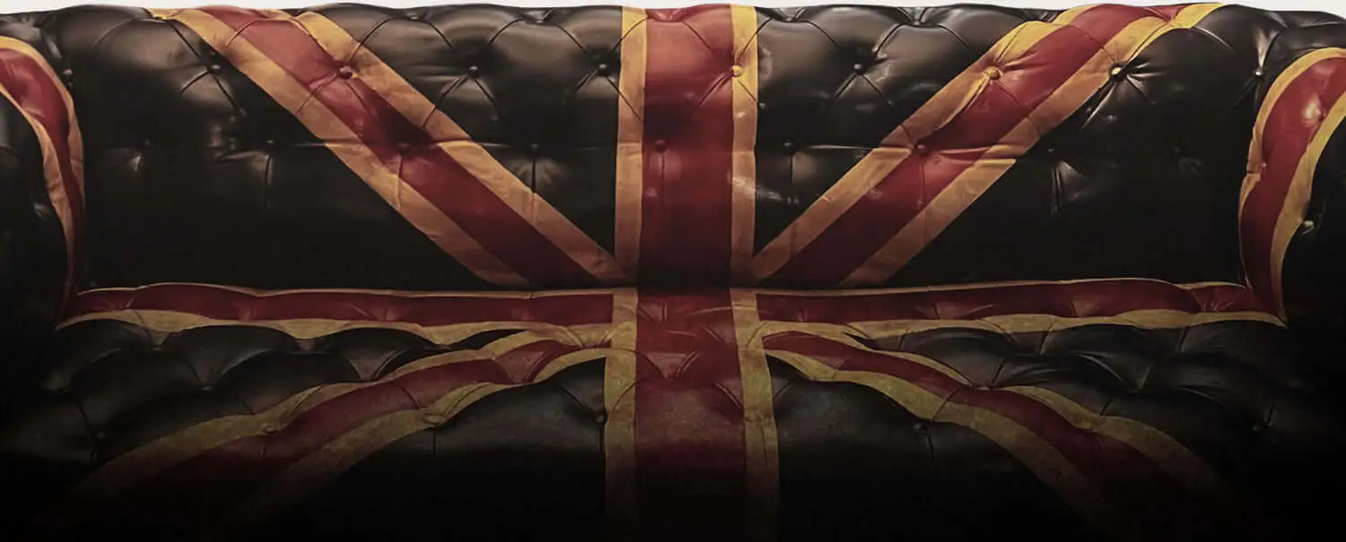Image of our Union Jack Chesterfield leather sofa with a filter applied to make it look old and antique
