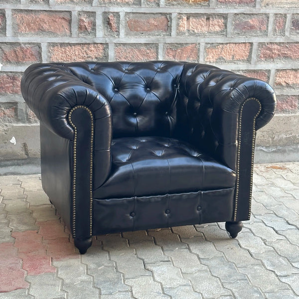 37" Armchair Tufted Bench | Brooklyn Chesterfield Leather Armchair with Tufted Bench Seat (BR-1T) by Rising Tide Design Co.