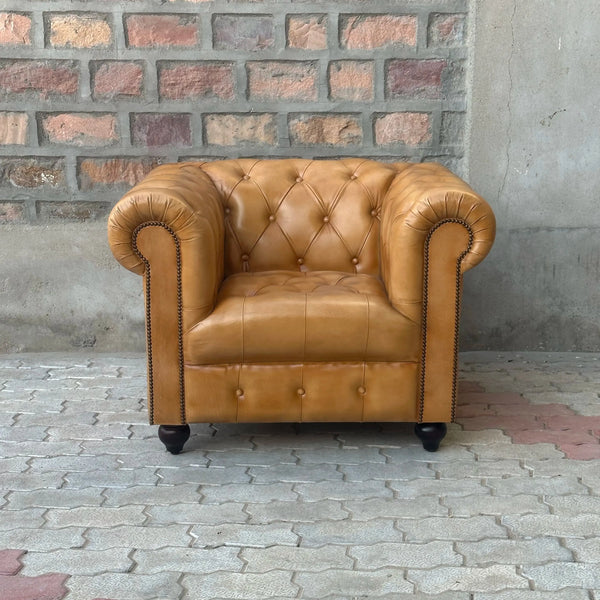 37" Armchair Tufted Bench | Cheyenne Chesterfield Leather Armchair with Tufted Bench Seat (CH-1T) by Rising Tide Design Co.