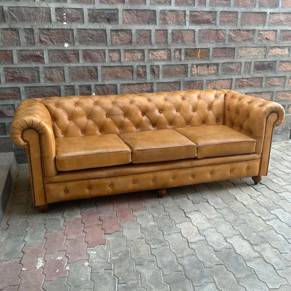 87" Sofa Normal Cushions | Cheyenne Chesterfield Leather Sofa with Normal Cushions (CH-3C) by Rising Tide Design Co.