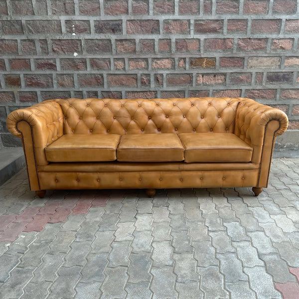 Cheyenne Chesterfield Leather Sofa with Normal Cushions (CH-3C) by Rising Tide Design Co.