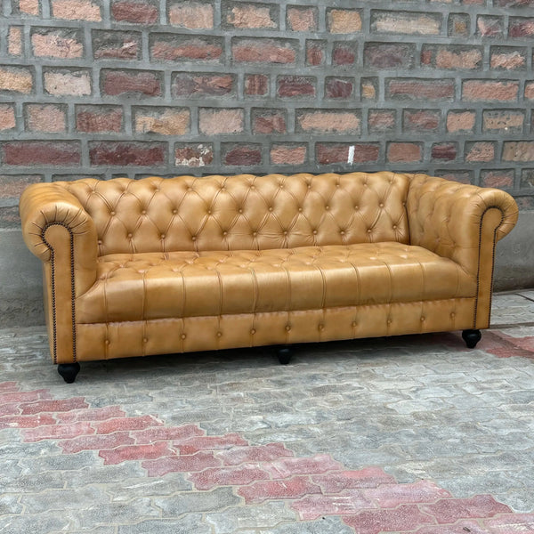 95" Sofa Tufted Bench | Cheyenne Chesterfield Leather Sofa with Tufted Bench Seat (CH-4T) by Rising Tide Design Co.