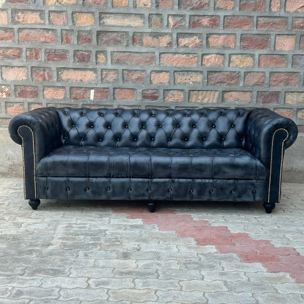 Hemingway Chesterfield Leather Sofa with Tufted Bench Seat (HE-4T) by Rising Tide Design Co.