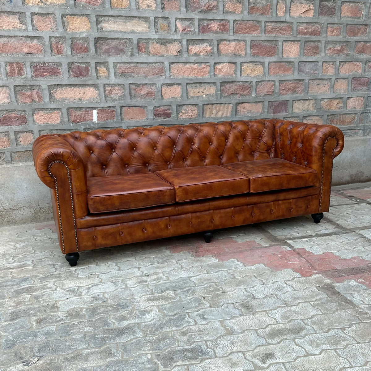 87" Sofa Normal Cushions | Laramie Chesterfield Leather Sofa with Normal Cushions (LA-3C) by Rising Tide Design Co.