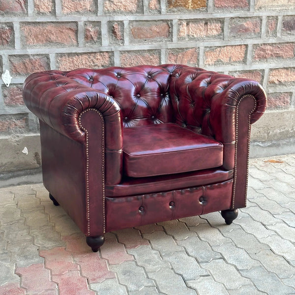 37" Armchair Normal Cushions | Oxford Red Chesterfield Leather Armchair with Normal Cushions (OR-1C) by Rising Tide Design Co.