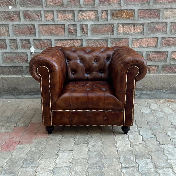 37" Armchair Tufted Bench | Winchester Chesterfield Leather Armchair with Tufted Bench Seat (WI-1T) by Rising Tide Design Co.