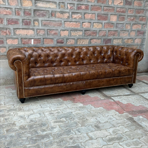 95" Sofa Tufted Bench | Winchester Chesterfield Leather Sofa with Tufted Bench Seat (WI-4T) by Rising Tide Design Co.