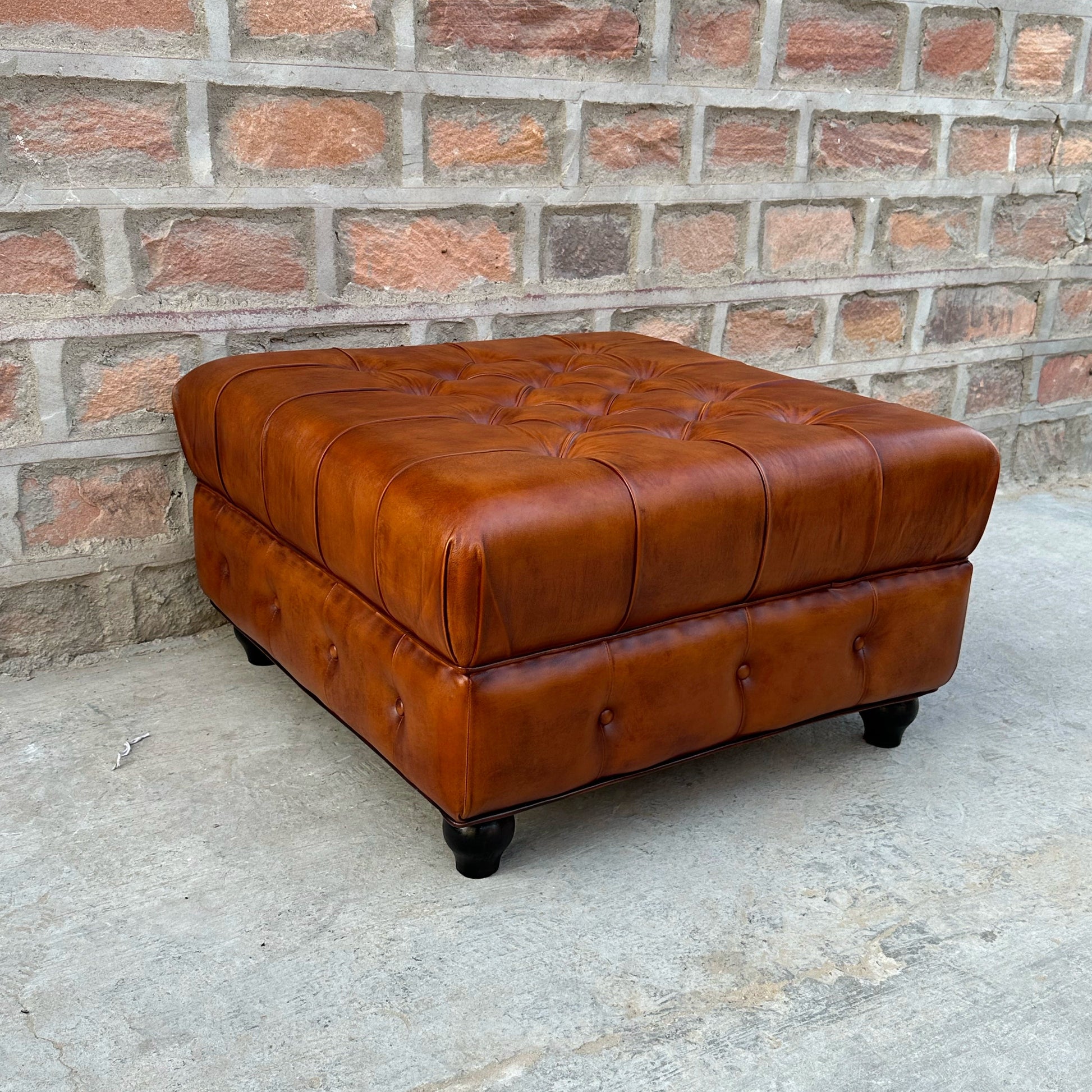 Laramie Chesterfield Leather Ottoman by Rising Tide Design Co.