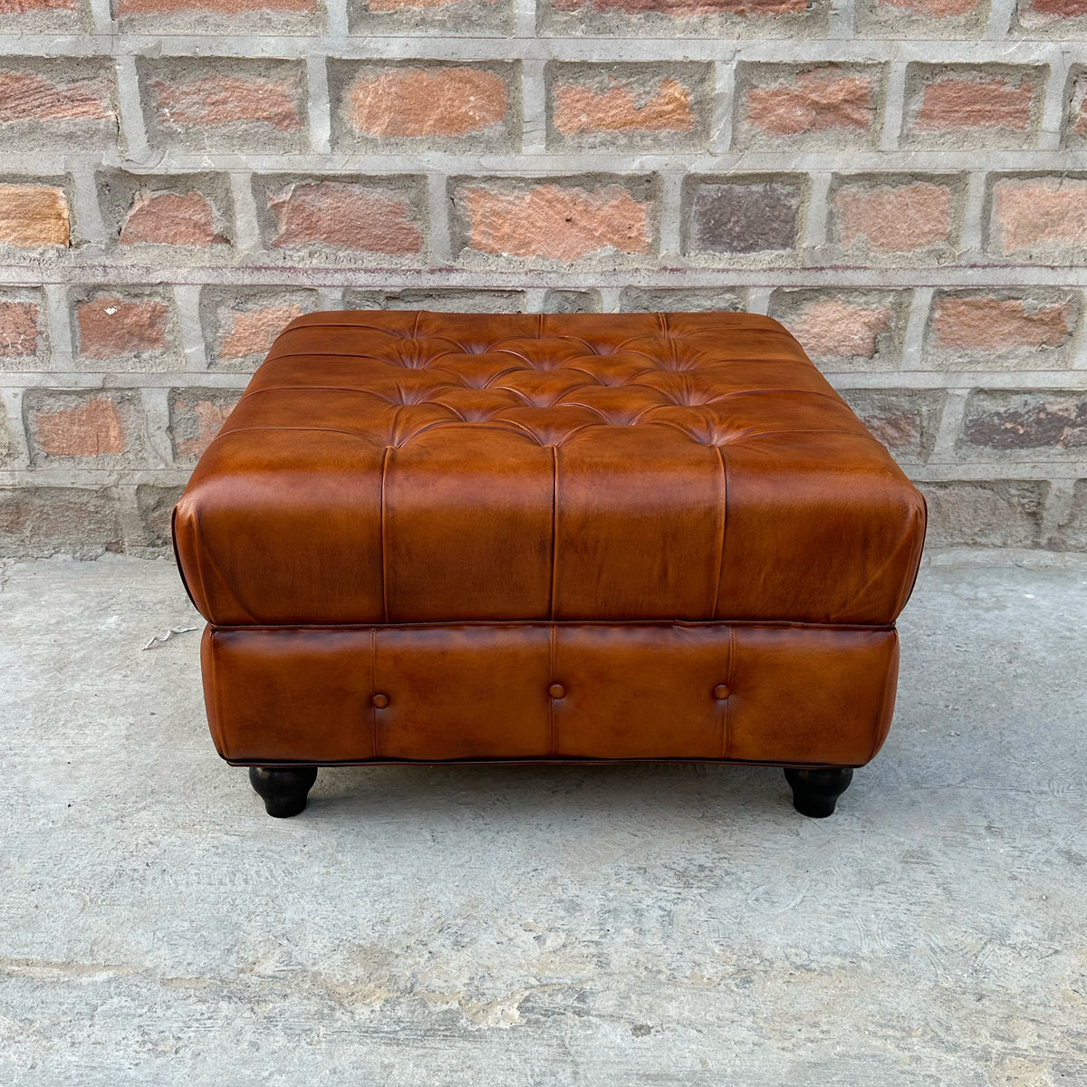 Laramie Chesterfield Leather Ottoman by Rising Tide Design Co.