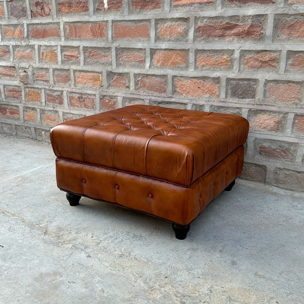 Laramie Chesterfield Leather Ottoman by Rising Tide Design Co.