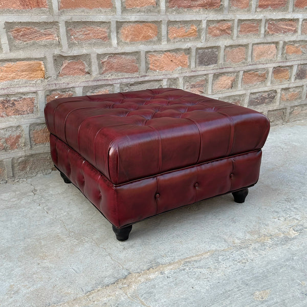 Oxford Red Chesterfield Leather Ottoman by Rising Tide Design Co.