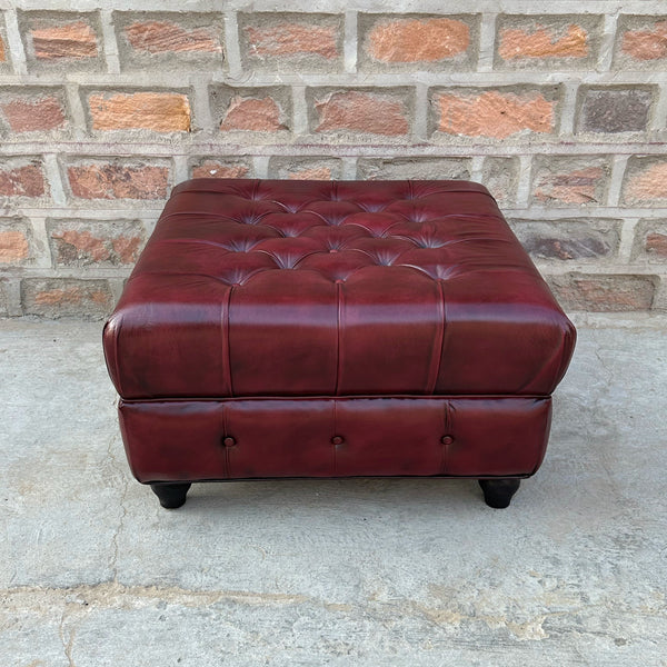 Oxford Red Chesterfield Leather Ottoman by Rising Tide Design Co.