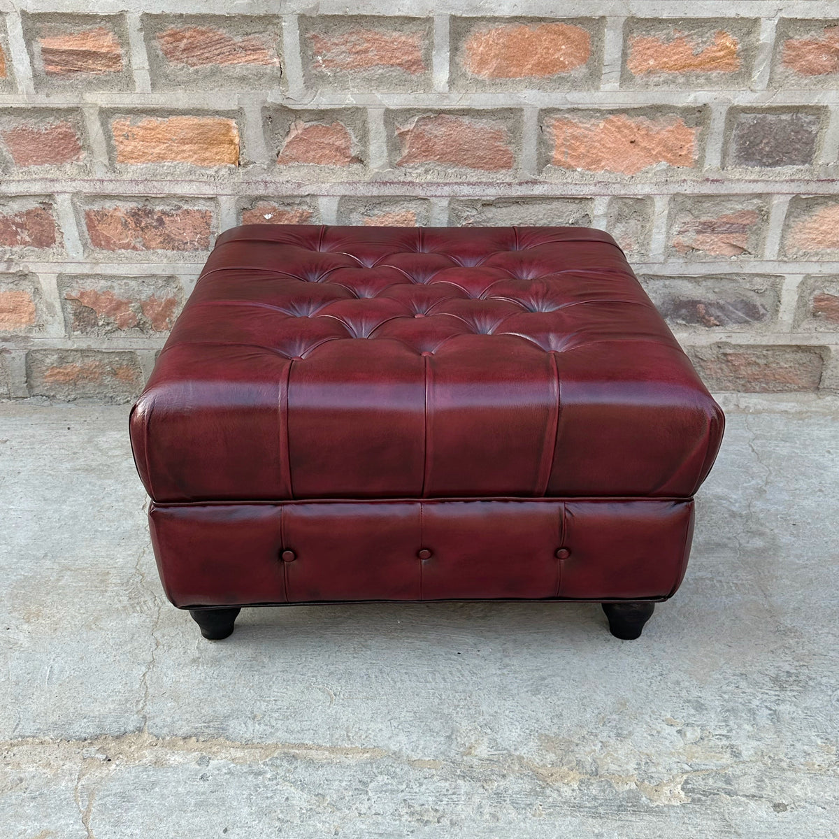 Oxford Red Chesterfield Leather Ottoman by Rising Tide Design Co.