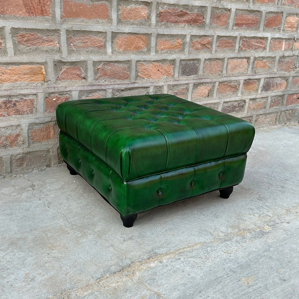 Polo Green Chesterfield Leather Ottoman by Rising Tide Design Co.