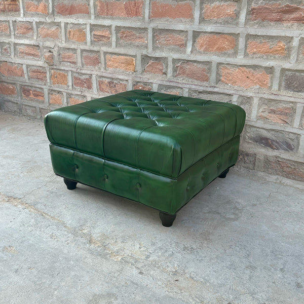 Polo Green Chesterfield Leather Ottoman by Rising Tide Design Co.