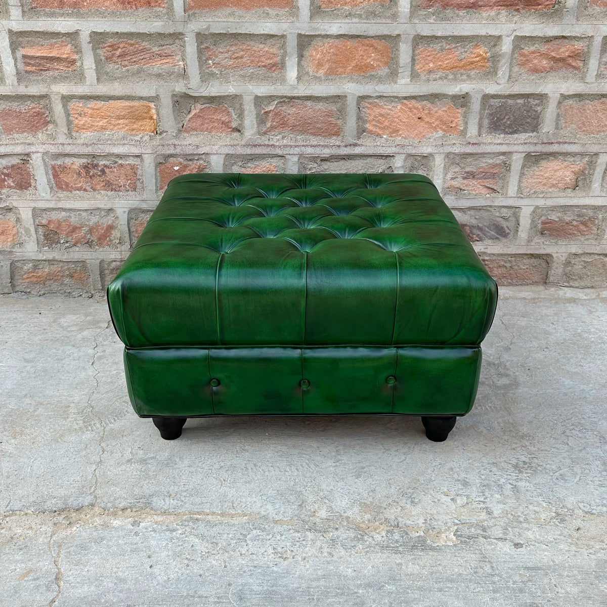 Polo Green Chesterfield Leather Ottoman by Rising Tide Design Co.
