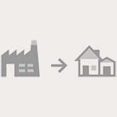 Picture of a factory with an arrow pointing to a home that shows how we ship directly to the customer with no middlemen involved