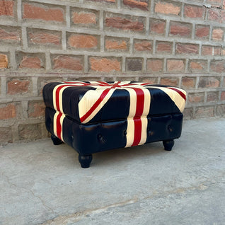 Union Jack Chesterfield Leather Ottoman by Rising Tide Design Co.