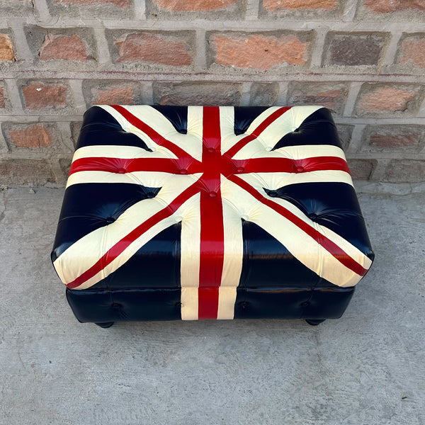 Union Jack Chesterfield Leather Ottoman by Rising Tide Design Co.