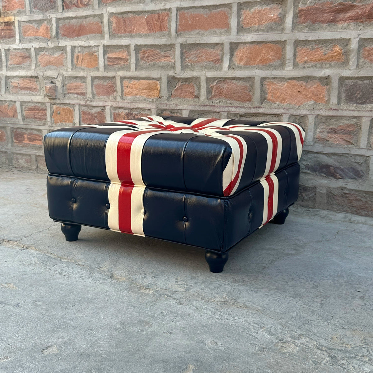 Union Jack Chesterfield Leather Ottoman by Rising Tide Design Co.