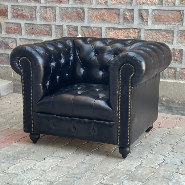 37" Armchair Tufted Bench | Brooklyn Chesterfield Leather Armchair with Tufted Bench Seat (BR-1T) by Rising Tide Design Co.