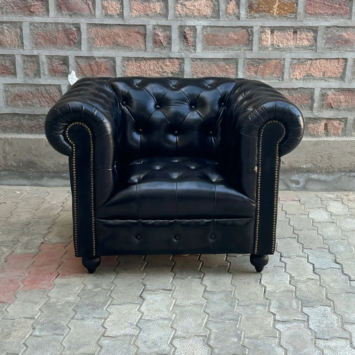 37" Armchair Tufted Bench | Brooklyn Chesterfield Leather Armchair with Tufted Bench Seat (BR-1T) by Rising Tide Design Co.