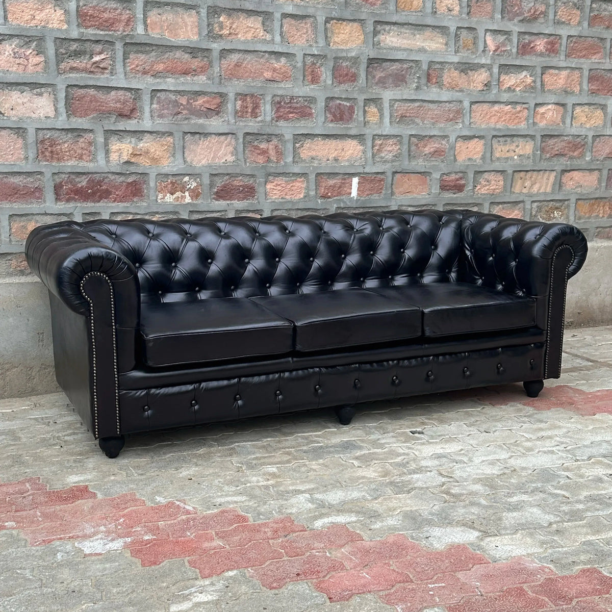 87" Sofa Normal Cushions | Brooklyn Chesterfield Leather Sofa with Normal Cushions (BR-3C) by Rising Tide Design Co.