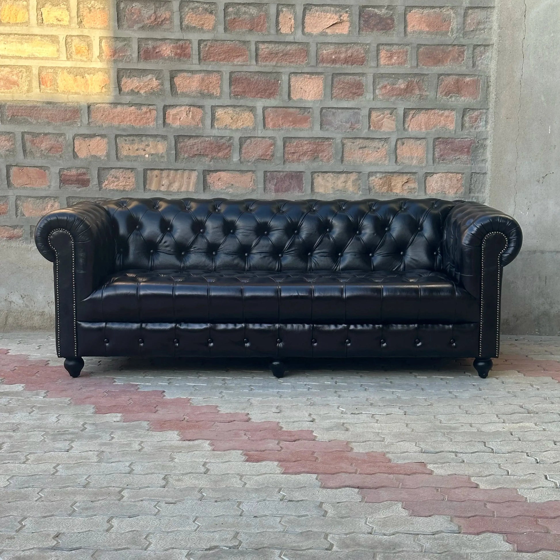 87" Sofa Tufted Bench | Brooklyn Chesterfield Leather Sofa with Tufted Bench Seat (BR-3T) by Rising Tide Design Co.