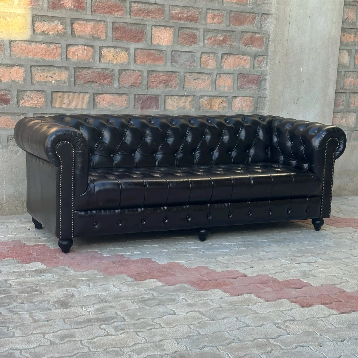 87" Sofa Tufted Bench | Brooklyn Chesterfield Leather Sofa with Tufted Bench Seat (BR-3T) by Rising Tide Design Co.