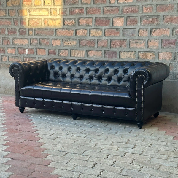 87" Sofa Tufted Bench | Brooklyn Chesterfield Leather Sofa with Tufted Bench Seat (BR-3T) by Rising Tide Design Co.