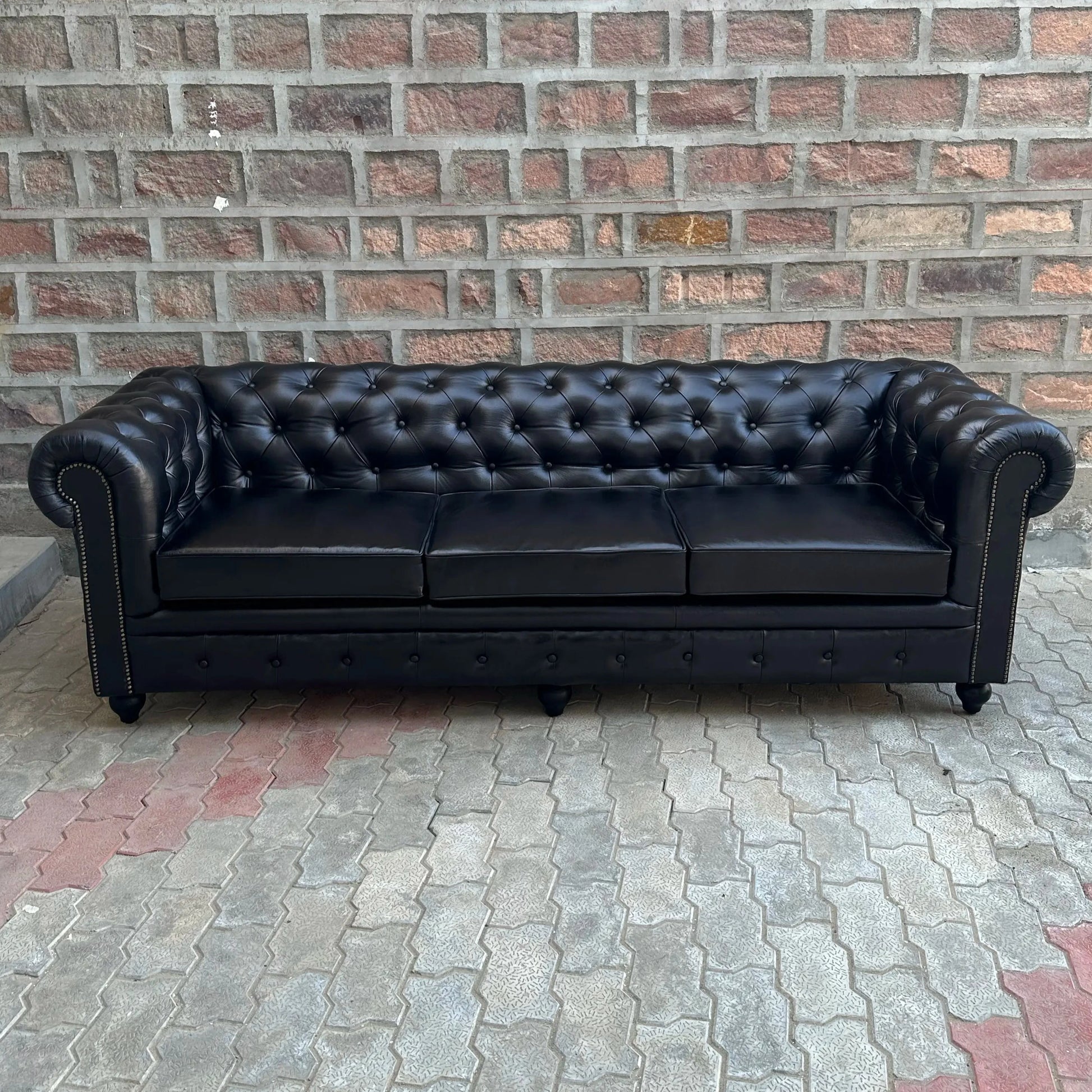 Brooklyn Chesterfield Leather Sofa with Normal Cushions (BR-4C) by Rising Tide Design Co.