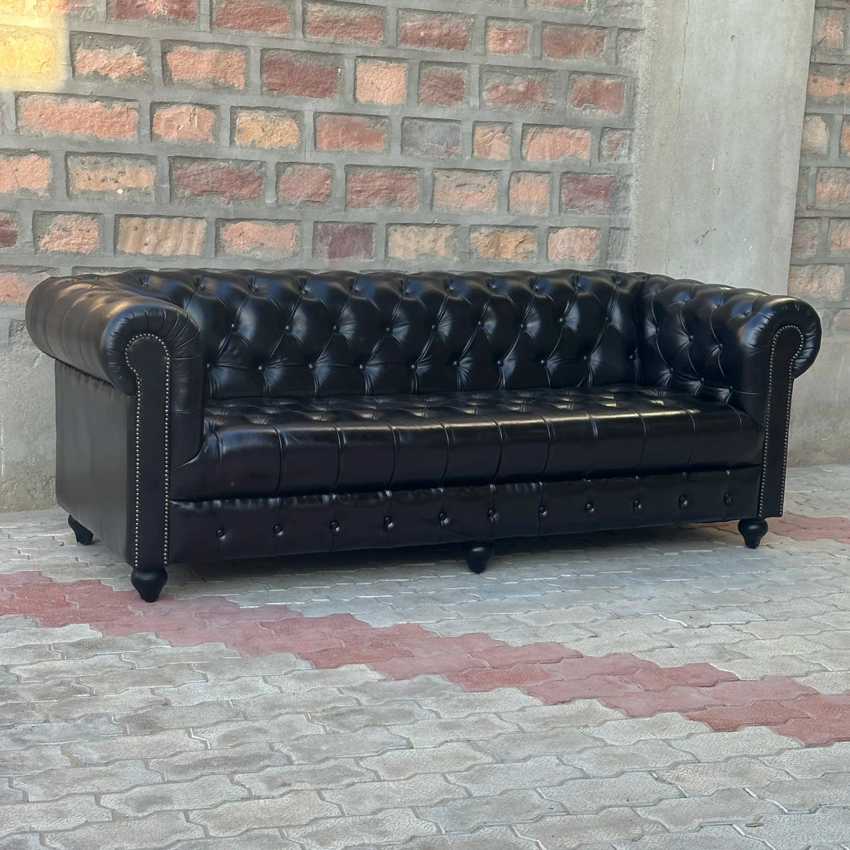 95" Sofa Tufted Bench | Brooklyn Chesterfield Leather Sofa with Tufted Bench Seat (BR-4T) by Rising Tide Design Co.