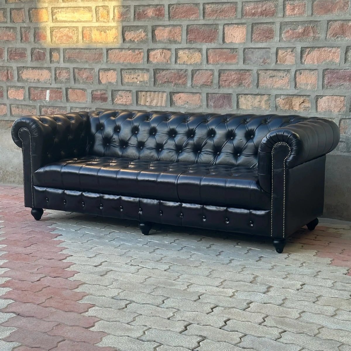 95" Sofa Tufted Bench | Brooklyn Chesterfield Leather Sofa with Tufted Bench Seat (BR-4T) by Rising Tide Design Co.