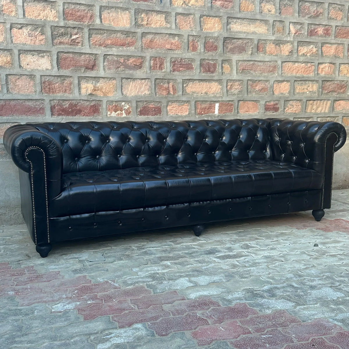 95" Sofa Tufted Bench | Brooklyn Chesterfield Leather Sofa with Tufted Bench Seat (BR-4T) by Rising Tide Design Co.