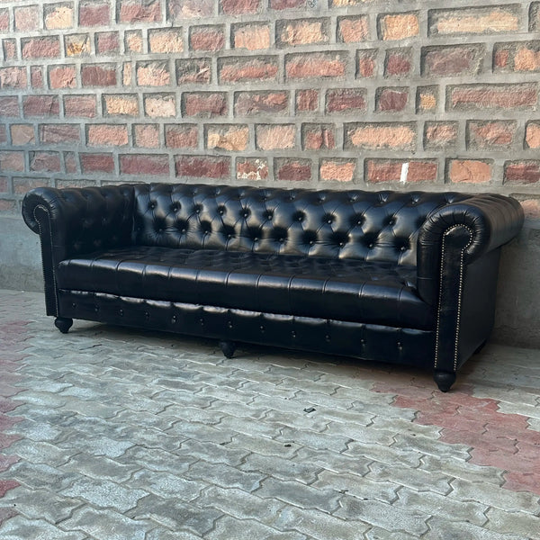 95" Sofa Tufted Bench | Brooklyn Chesterfield Leather Sofa with Tufted Bench Seat (BR-4T) by Rising Tide Design Co.