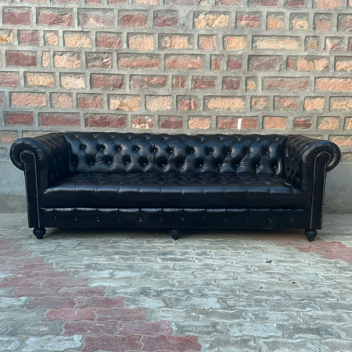 95" Sofa Tufted Bench | Brooklyn Chesterfield Leather Sofa with Tufted Bench Seat (BR-4T) by Rising Tide Design Co.