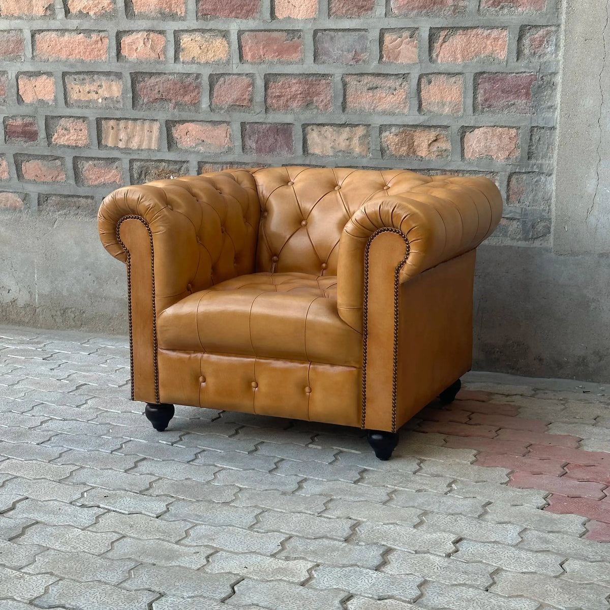 37" Armchair Tufted Bench | Cheyenne Chesterfield Leather Armchair with Tufted Bench Seat (CH-1T) by Rising Tide Design Co.