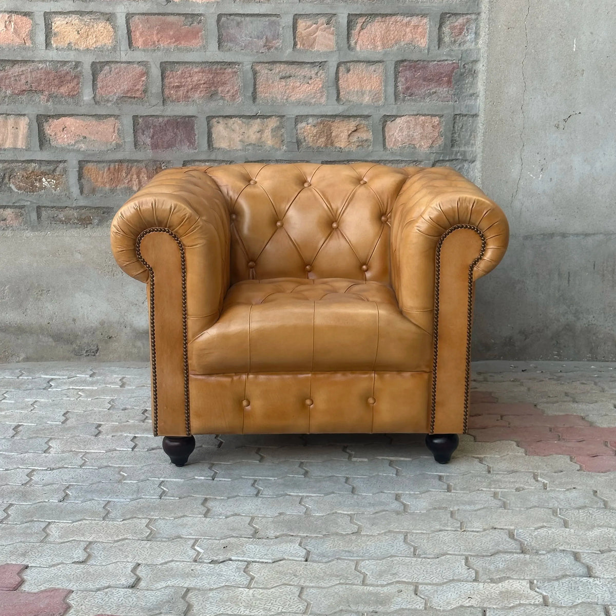 37" Armchair Tufted Bench | Cheyenne Chesterfield Leather Armchair with Tufted Bench Seat (CH-1T) by Rising Tide Design Co.