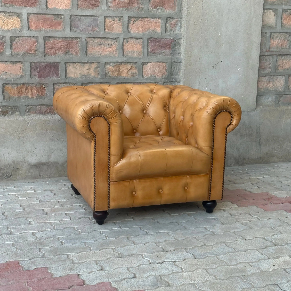 37" Armchair Tufted Bench | Cheyenne Chesterfield Leather Armchair with Tufted Bench Seat (CH-1T) by Rising Tide Design Co.