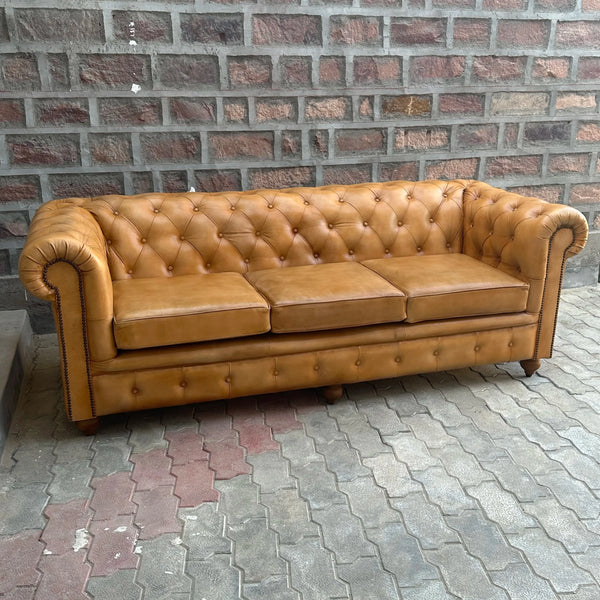 Cheyenne Chesterfield Leather Sofa with Normal Cushions (CH-3C) by Rising Tide Design Co.