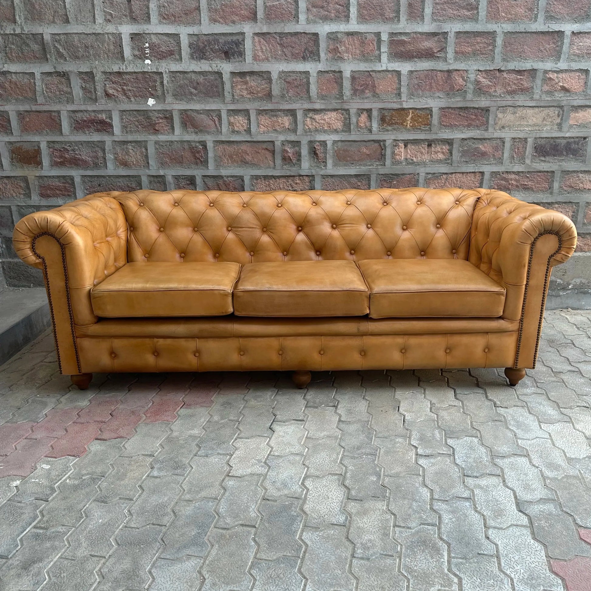 87" Sofa Normal Cushions | Cheyenne Chesterfield Leather Sofa with Normal Cushions (CH-3C) by Rising Tide Design Co.