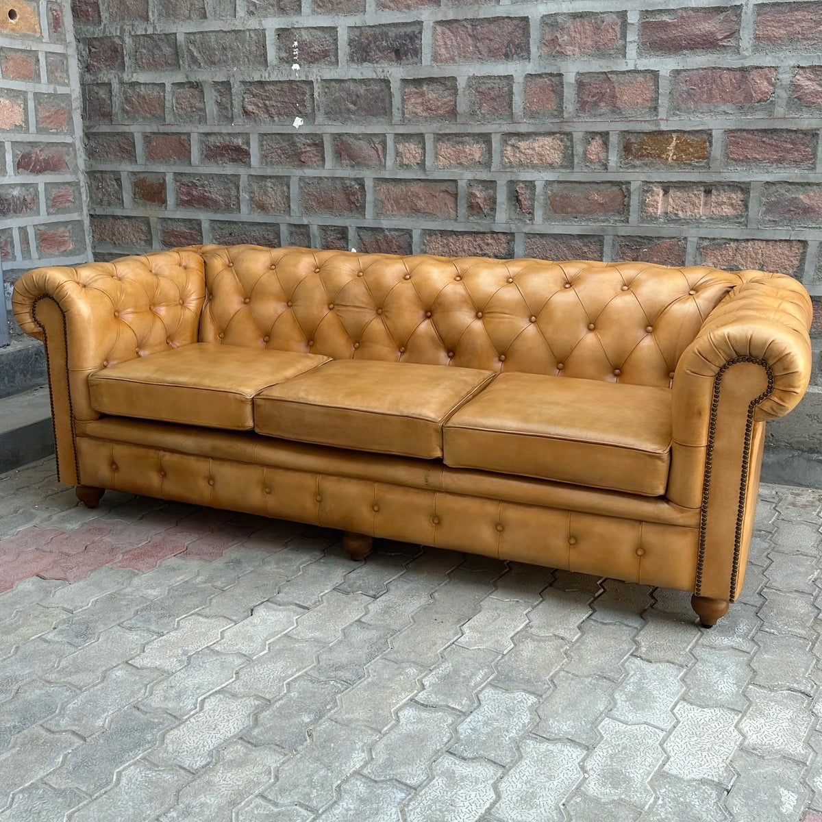 87" Sofa Normal Cushions | Cheyenne Chesterfield Leather Sofa with Normal Cushions (CH-3C) by Rising Tide Design Co.