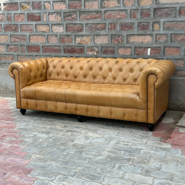 95" Sofa Tufted Bench | Cheyenne Chesterfield Leather Sofa with Tufted Bench Seat (CH-4T) by Rising Tide Design Co.
