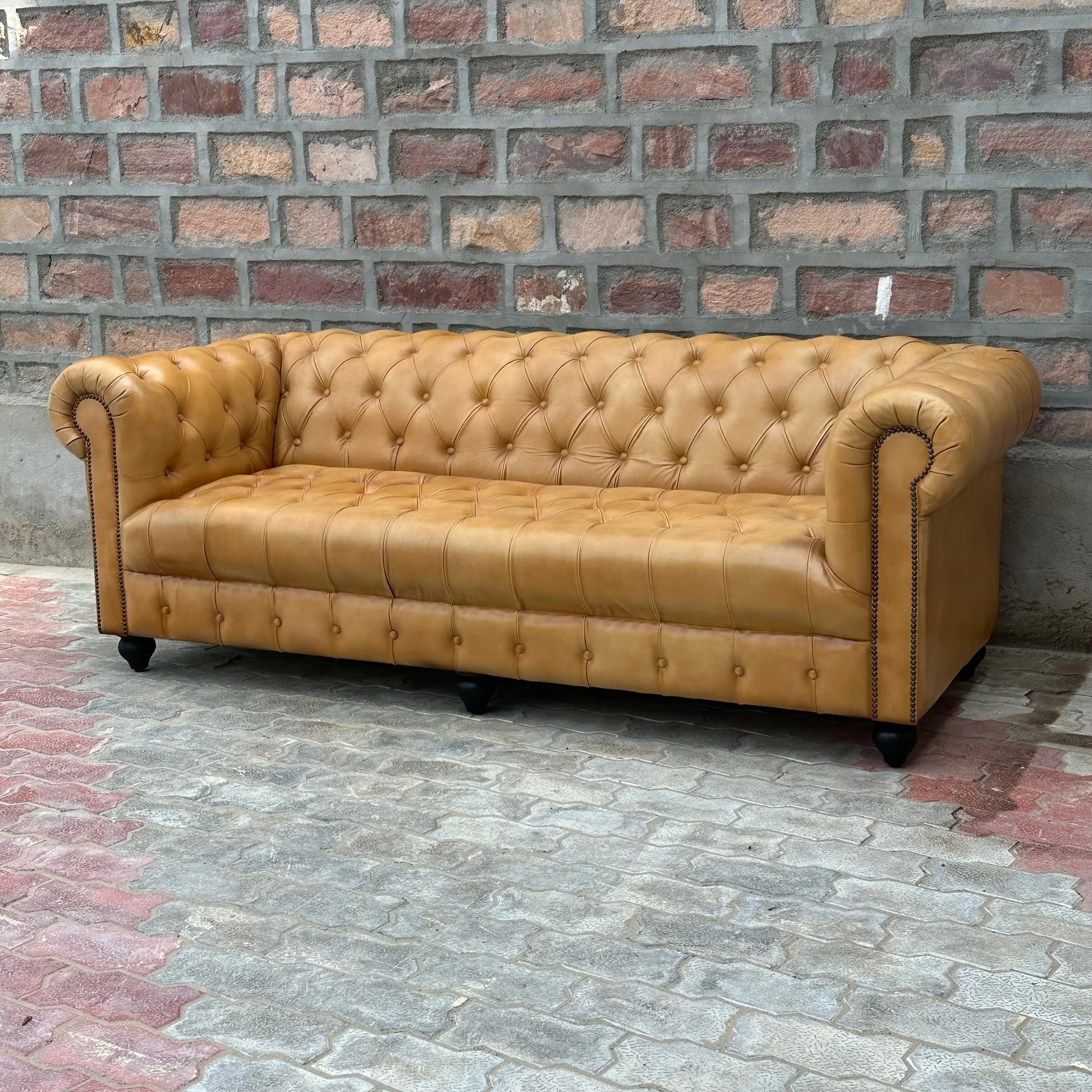 87" Sofa Tufted Bench | Cheyenne Chesterfield Leather Sofa with Tufted Bench Seat (CH-3T) by Rising Tide Design Co.