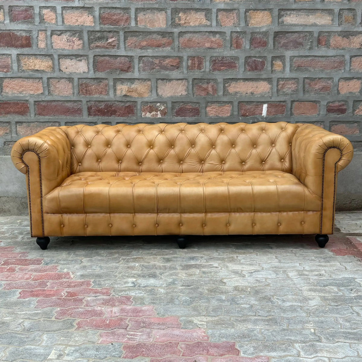 87" Sofa Tufted Bench | Cheyenne Chesterfield Leather Sofa with Tufted Bench Seat (CH-3T) by Rising Tide Design Co.