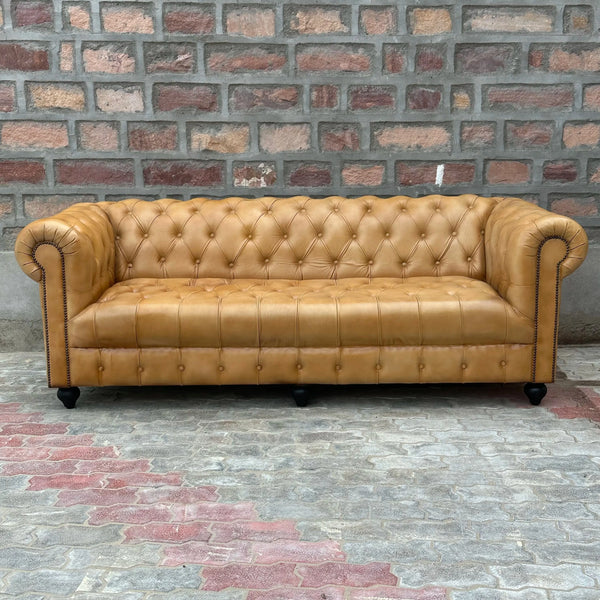 95" Sofa Tufted Bench | Cheyenne Chesterfield Leather Sofa with Tufted Bench Seat (CH-4T) by Rising Tide Design Co.