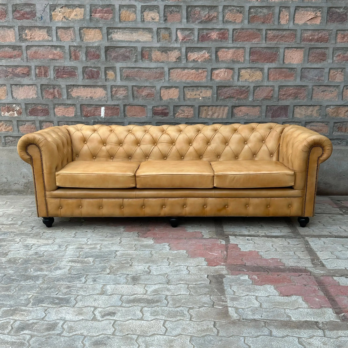 95" Sofa Normal Cushions | Cheyenne Chesterfield Leather Sofa with Normal Cushions (CH-3C) by Rising Tide Design Co.