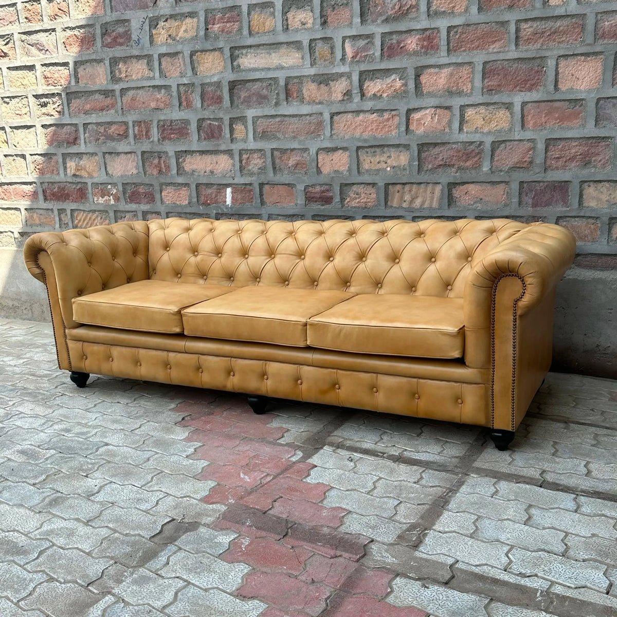 95" Sofa Normal Cushions | Cheyenne Chesterfield Leather Sofa with Normal Cushions (CH-3C) by Rising Tide Design Co.