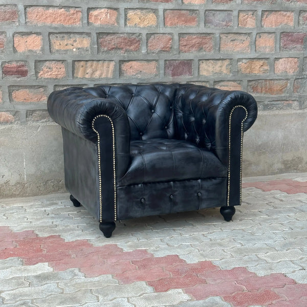 37" Armchair Tufted Bench | Hemingway Chesterfield Leather Armchair with Tufted Bench Seat (HE-1T) by Rising Tide Design Co.