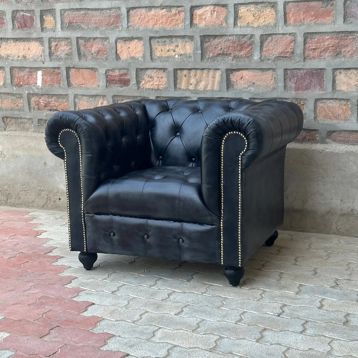 37" Armchair Tufted Bench | Hemingway Chesterfield Leather Armchair with Tufted Bench Seat (HE-1T) by Rising Tide Design Co.